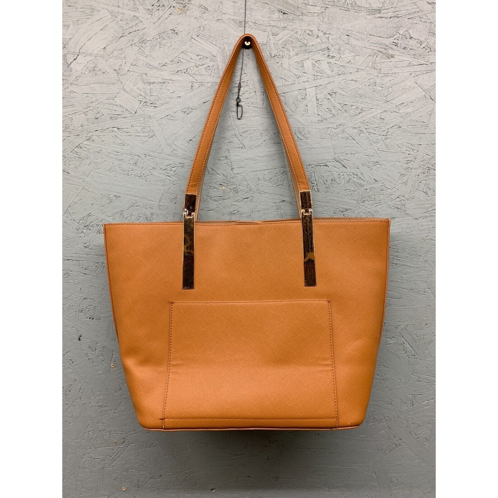 Miztique Tote Bag Brown Faux Leather Gold‎ Handle Accent Structured Shoulder - Picture 4 of 14